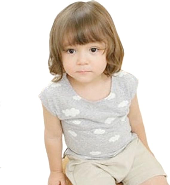 Amazon ノーブランド品 韓国子供服 ふわふわ雲 クラウドプリント フレンチスリーブ カットソー 13 130cm ライトグレー Tシャツ カットソー 通販