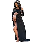 ZIUMUDY Maternity Maxi Chiffon Photography Dress Split Front Gown for Photoshoot
