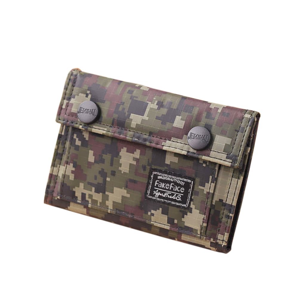 Men Boys Tri-fold Camouflage Color Wallet Casual Army Classic Canvas Purse Organizer with Zipper Coin Pouch Credit Card Holder with Chain for Travel and Daily Use Birthday Christmas Gifts