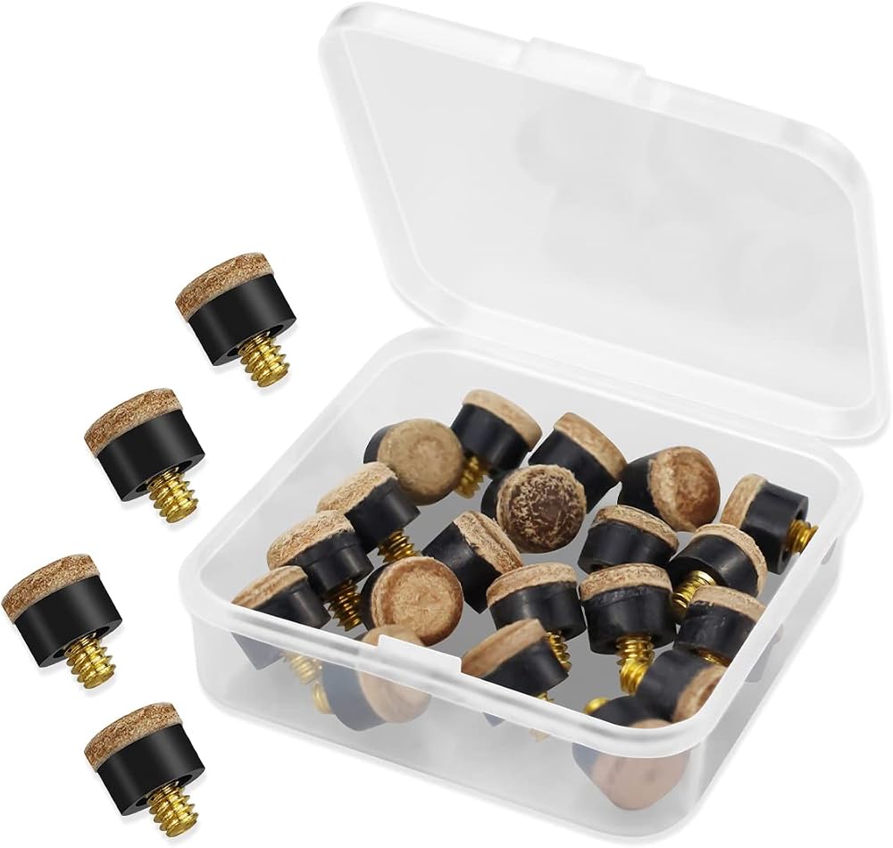 LICQIC 10 Pcs Pool Cue Tips 10mm Brown Screw On with Plastic Storage Box