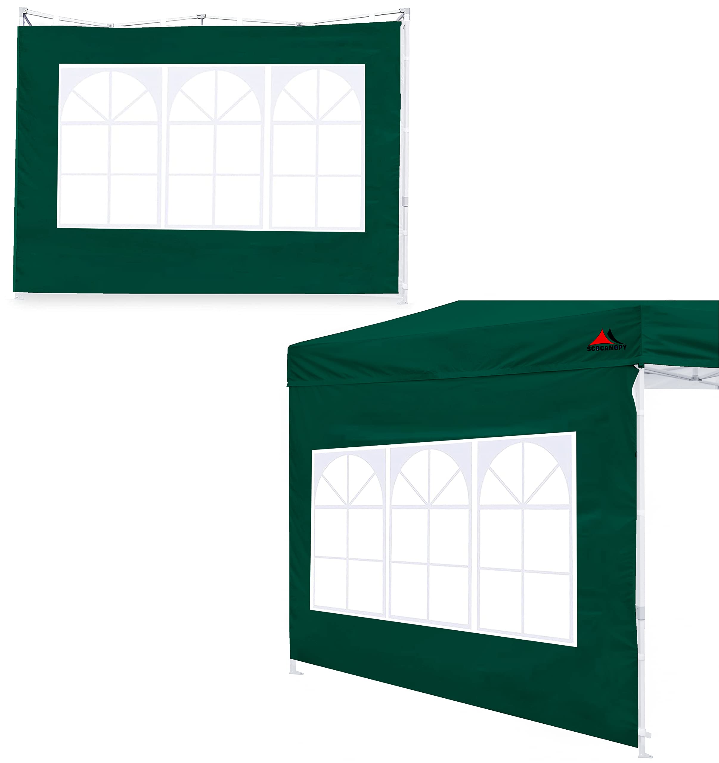 SCOCANOPY SideWall with Window for 10x10 Canopy Frame, 2 Pieces Sunwalls Only, Forest Green Image