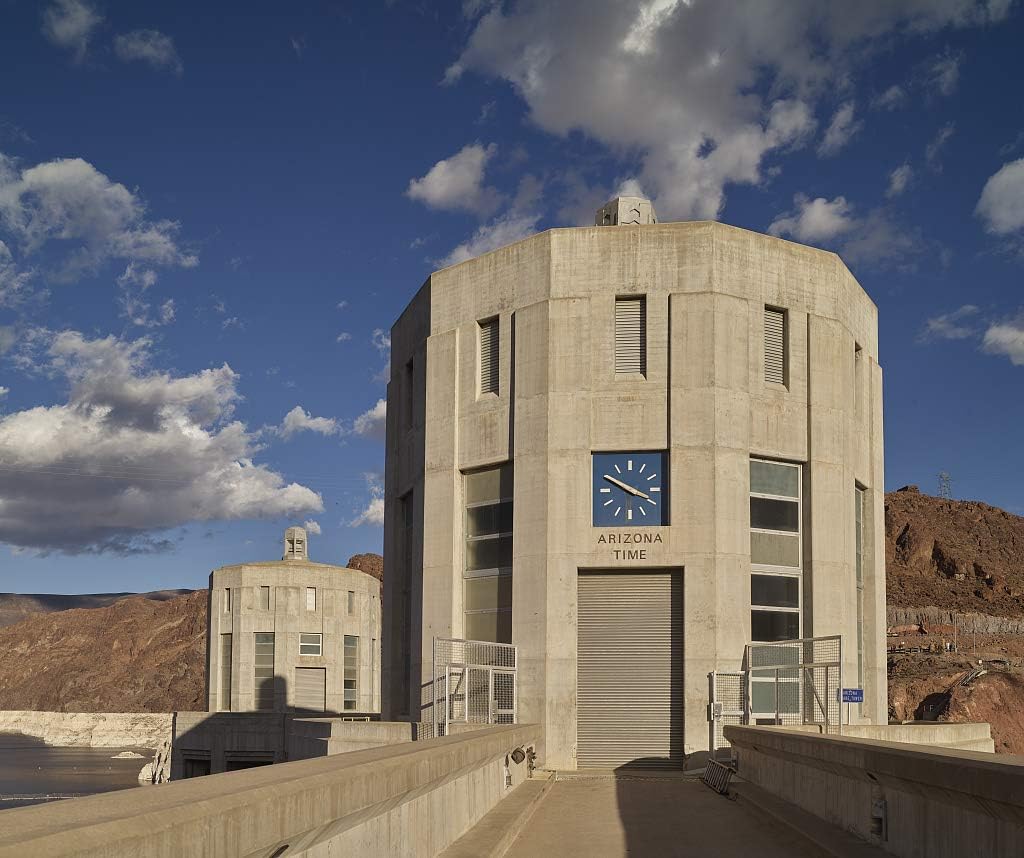 24 x 36 Giclee Print ofTwo of Four 338-foot-high Intake Towers That Stand in The deep Waters of Lake Mead Behind Massive Hoover Dam which straddles The Border Between Arizona and N m81 2018 Highsmith