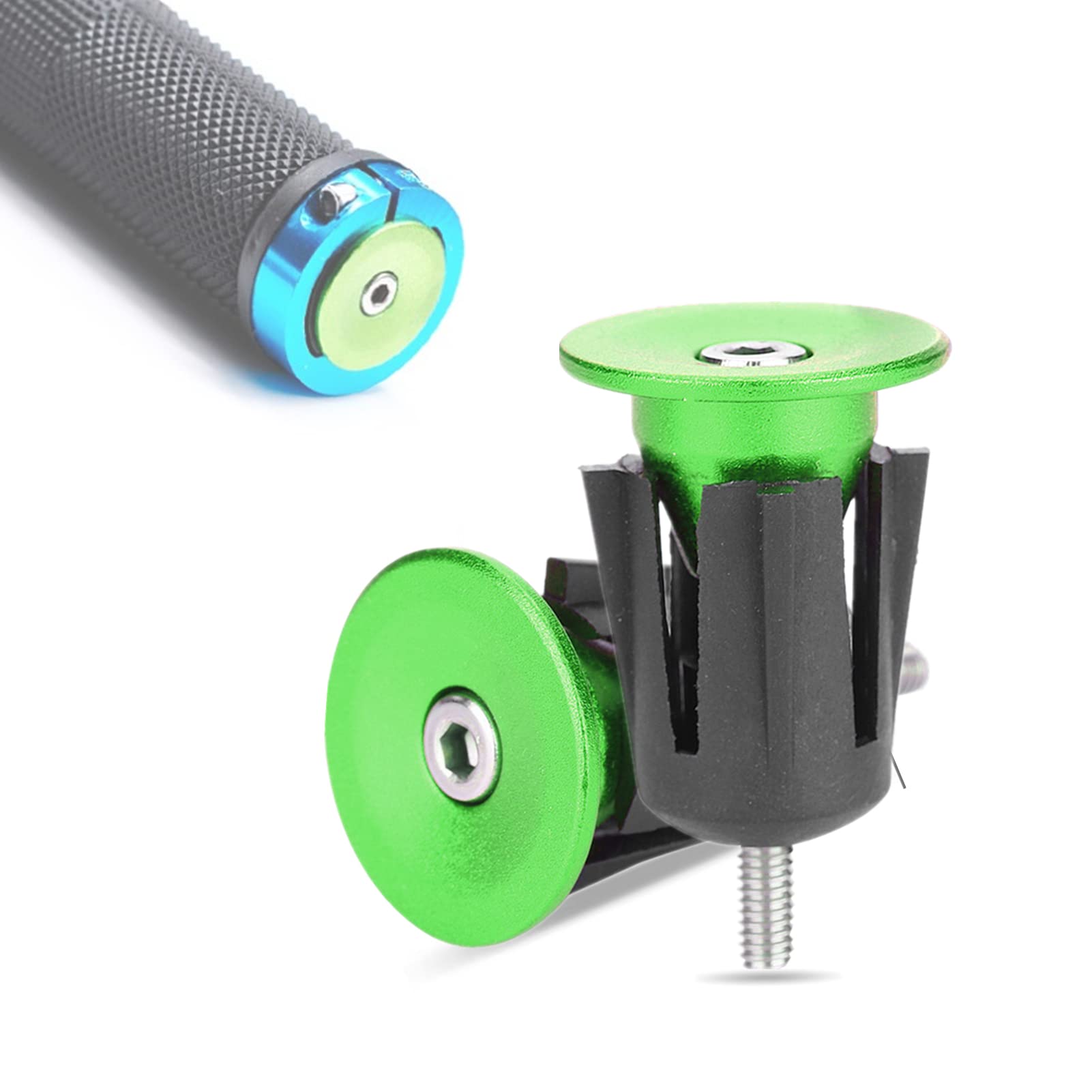 Dioche Handlebar End Plugs, Lightweight Aluminum Alloy Bike Grips Bar End Caps Plug for Mountain Bike Road Bicycle Handlebar (1 Pair)(Green)