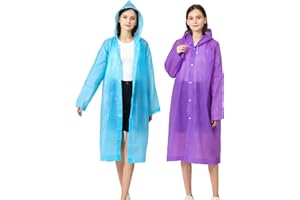 BAITEMJIA Rain Ponchos for Adults, Reusable Waterproof Hooded EVA Rain Coats Rain Jackets Rainwear for Women Men, Pack of 2