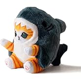 TQJOUJOU Cute Shark Cat Plush Toy, 8'' Cat Face Shark Stuffed Animal Plushies Doll, Kawaii Soft Stuffed Cat Shark Pillow Birthday Gift (Blue) (TQ202305)