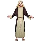 NIHONCOS Men Saint Joseph Costume Jesus Biblical Religious Robe Headscarf Suit Medieval Halloween Cosplay Outfit