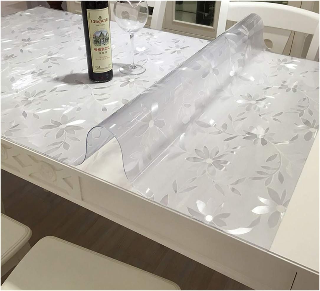 Waterproof Table Tablecloth with Pattern Kitchen Pvc Table Cover Oil Cloth Soft Glass Tablecloth 1.0 Mm Transparent Tablecloth,Cosmos Flower,70X170Cm
