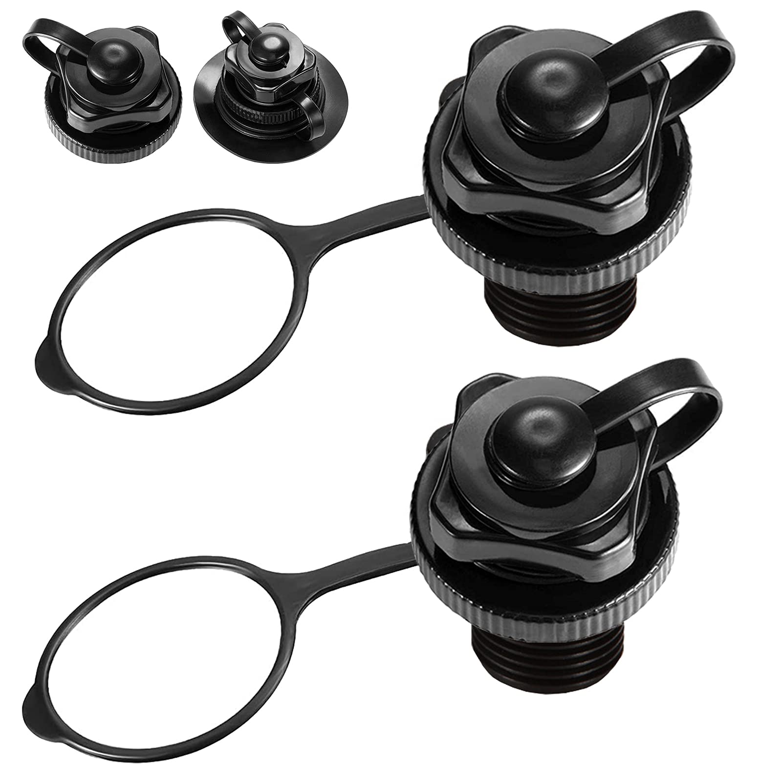 Acehome 2 Pcs Inflatable Boat Air Valve, Boston Spiral Air Plugs Quick Inflate & Deflate Screw Nozzle Cap Anti-leakage Bungs Replacement for Kayak, Dinghy, Airbeds, Hot Tub, Raft, Pool Boat-Black