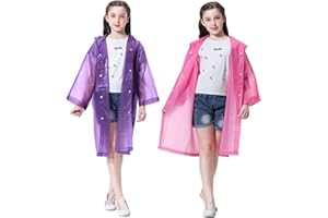 YUNLOVXEE Rain Poncho for Kids Raincoat, 2-5 Pack Reusable EVA Rain Coats for 6-14 Boys Girls, Rain Jackets Gear with Hood