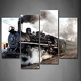Train with Gray Smoke Steam Trains in Progress Wall Art Painting The Picture Print On Canvas Car Pictures for Home Decor Decoration Gift