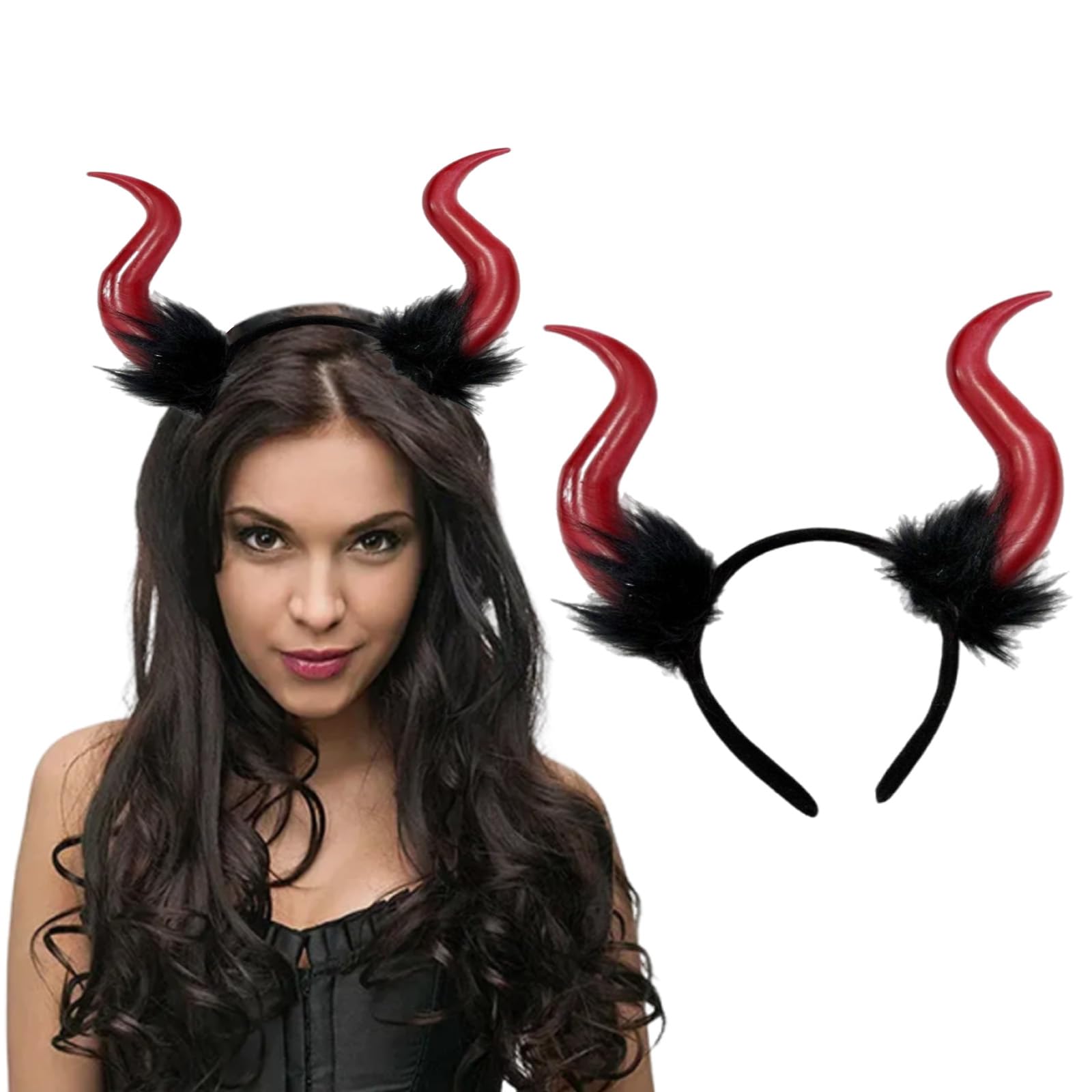 Photo 1 of 1 Red Halloween Devil Horns Headband,Devil Headpiece Demon Horns Cosplay Halloween Costume Dress Up Hair Accessories Hair Hoop Party Favors