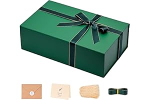 LIFELUM Christmas Gift Box for Presents 1 Pack 13.85 x 8.35 x 4.45 inch Big Decorative Green Gift Box for Clothes with Magnetic Lids Luxury Accessories Card, Ribbon, Filler,Sticker