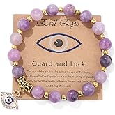 COLORFUL BLING Evil Eye Lucky Bracelet with Card for Women Men Natural Stone Beads Inspirational Bracelet Kabbalah Amulet Protection Good Luck Jewelry Gift