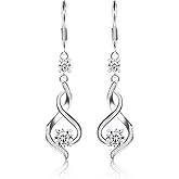 Sterling Silver Dangle Earrings for Women Trendy Hypoallergenic Leverback Silver Drop Earrings with Cubic Zirconia Double Twisted Infinity Heart Ball Charm Dangle Drop Earring Jewelry