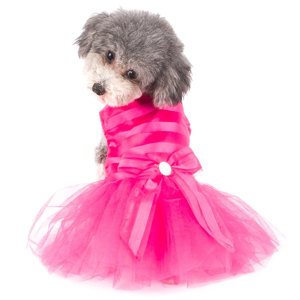 Ranphy New Bow Striped Princess Dress for Small Dog/Cat Girl Tulle Tutu Skirt Puppy Clothes Pink M