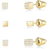KissYan Stud Earrings Set for Women, 14K Gold Plated 3 Pairs Cubic Zirconia Small Stud Earring Multipack Hypoallergenic Dainty Trendy Jewelry Gifts