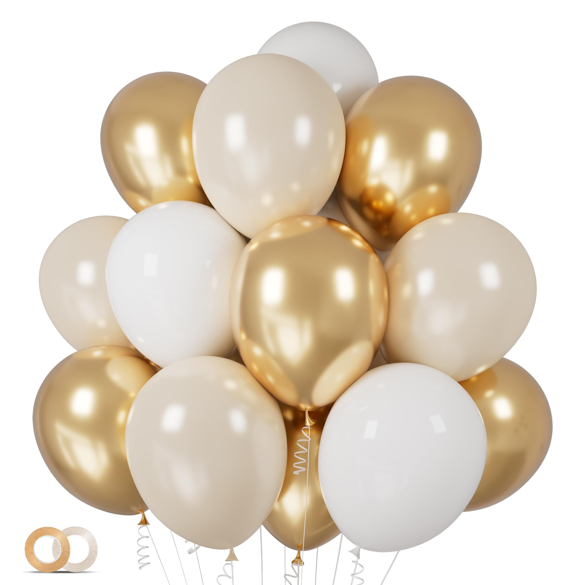Photo 1 of 100Pcs White and Gold Balloons 12 Inch White Sand Gold Metallic Latex Balloons Beige Gold Party Balloons for Boho Wedding Birthday Baby Bridal Shower Engagement Anniversary Party Decorations