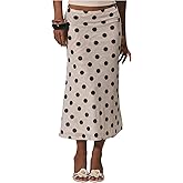 MakeMeChic Women's Polka Dots Midi Skirt Summer Mesh Flowy Long Skirts