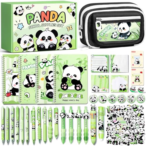 Fimibuke Kids School Supplies for Girls Boys, 36PCS Cute Panda Stationery Set with Pencil Case Gel Pens Pencils Pins Stickers Sticky Notes Kawaii Birthday Chritsmas Gifts for Kindergarten Elementary