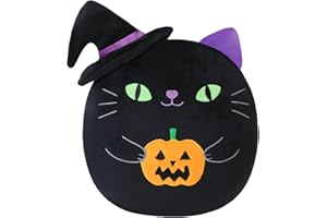 Finebee Halloween Cat Stuffed Animal Toy Cute Witch with Pumpkin Stuffed Cat Plush Home Decor Halloween Party Gifts for Kids Girls and Boys（Witch Pumpkin Cat, 10 Inch）