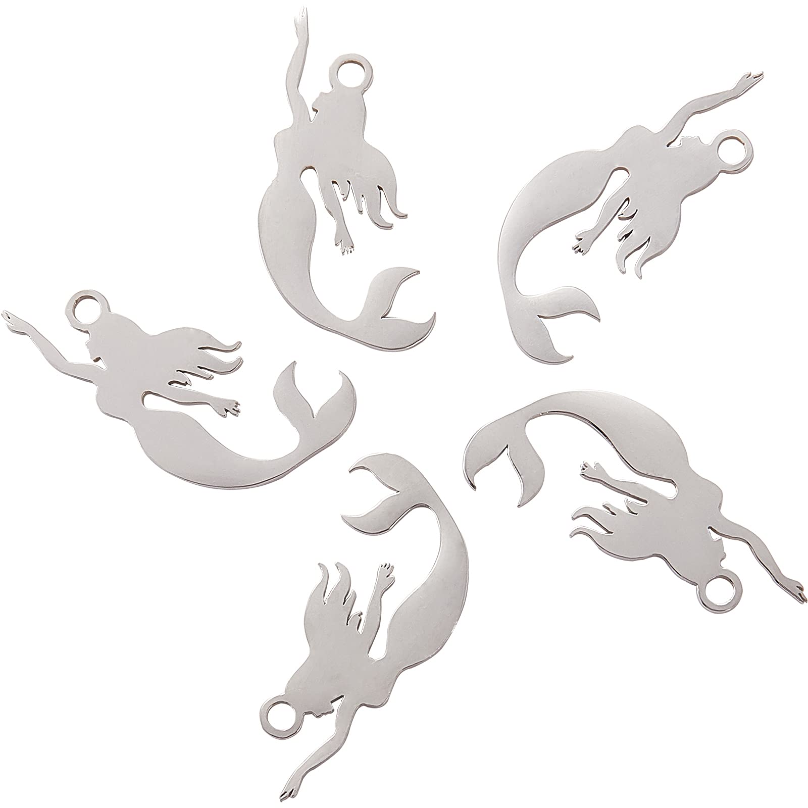 Airssory 5 Pcs Mini Mermaid Charms Stainless Steel Tiny Sea-maid Pendants Laser Cut Pendants for Bracelet Necklace Earrings Jewellery Making Craft Accessory - 24.5x13mm