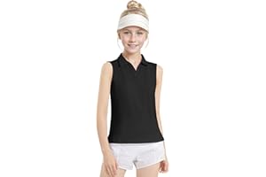 Auranso Girls Sleeveless Polo Shirts V-Neck Golf Tennis T-Shirts with Collared Quick Dry Tank Tops