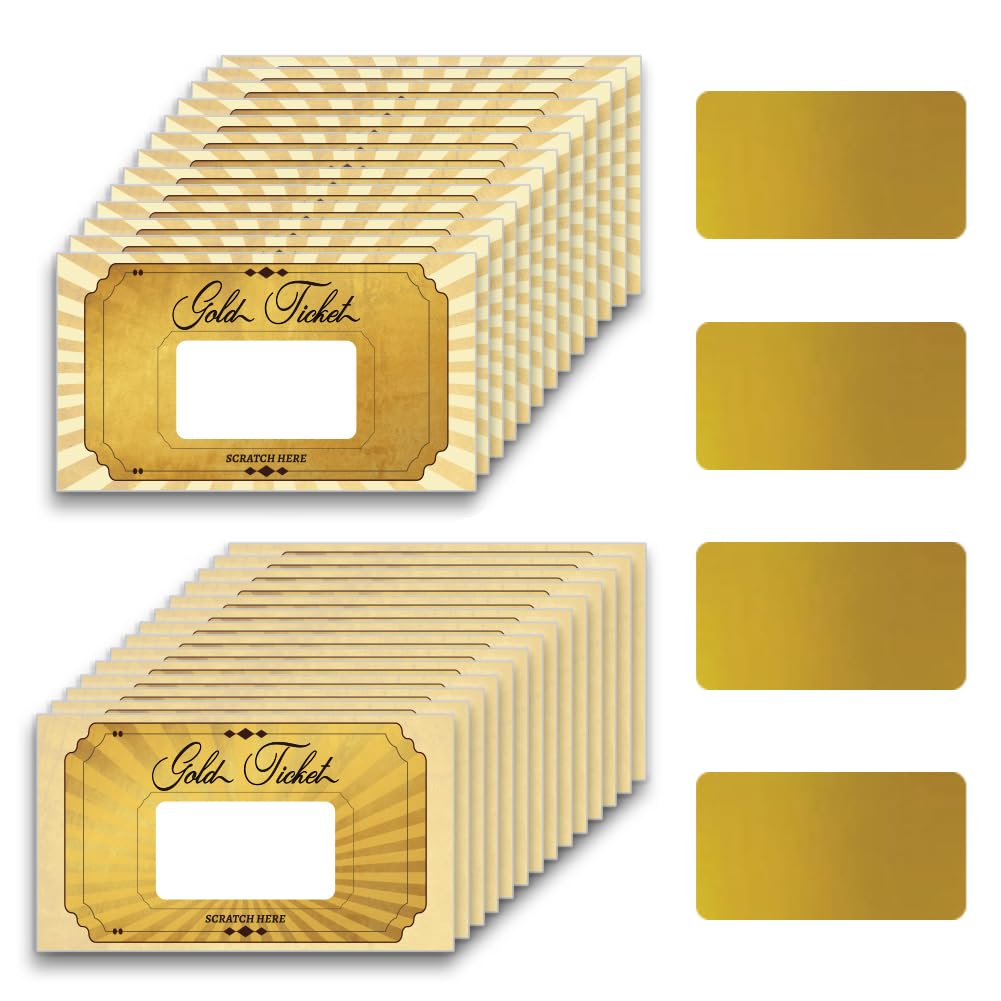 PLIGREAT 120 Pieces Gold Ticket Scratch Off Cards Stickers, Blank Gift Certificates Scratch Off Tickets DIY Coupon Cards for Small Business, Holiday, Bridal Shower Activity, Party Supply
