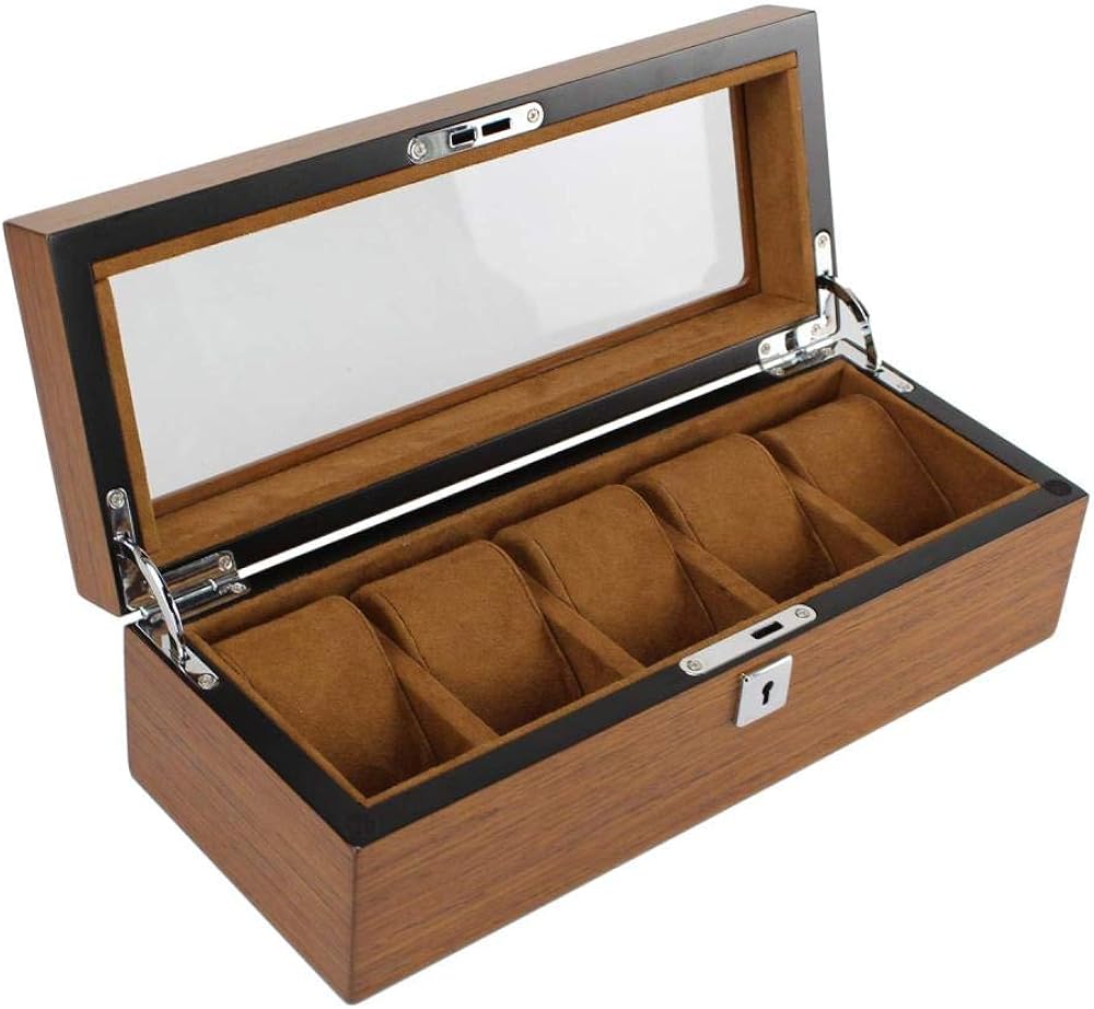 FIONAT Caja De Reloj De Madera Sólida 5/12 Hombres Organizador De Caja