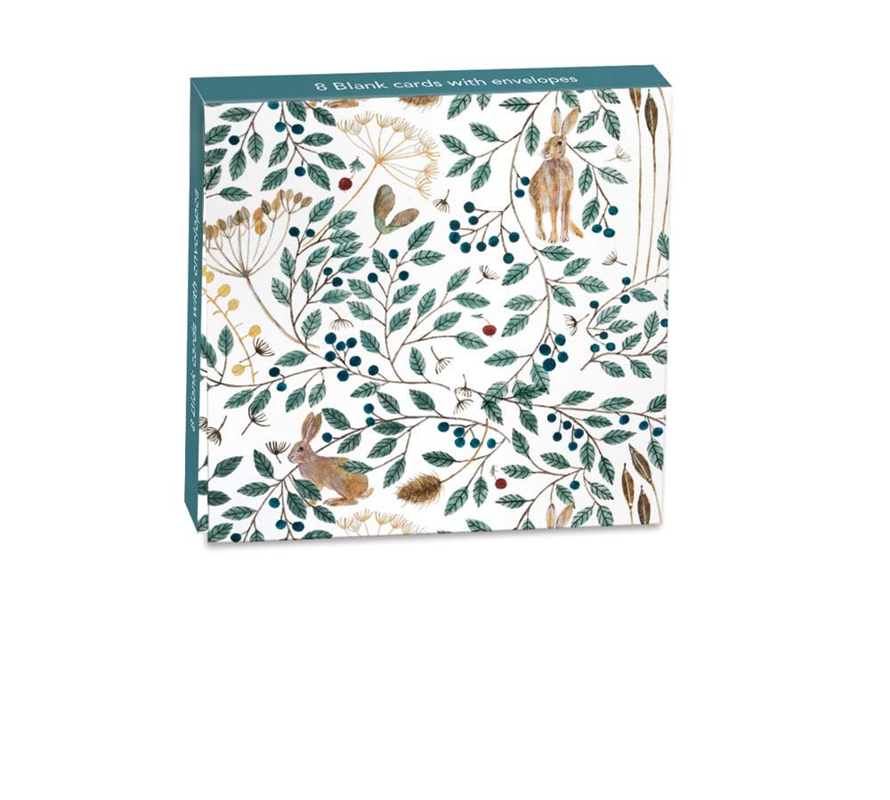 Museums and Galleries V&A Square Mini Notecard Wallet (411736-ERJ) - Hares & Berries by Dee Hardwicke Blank Notes with Envelopes
