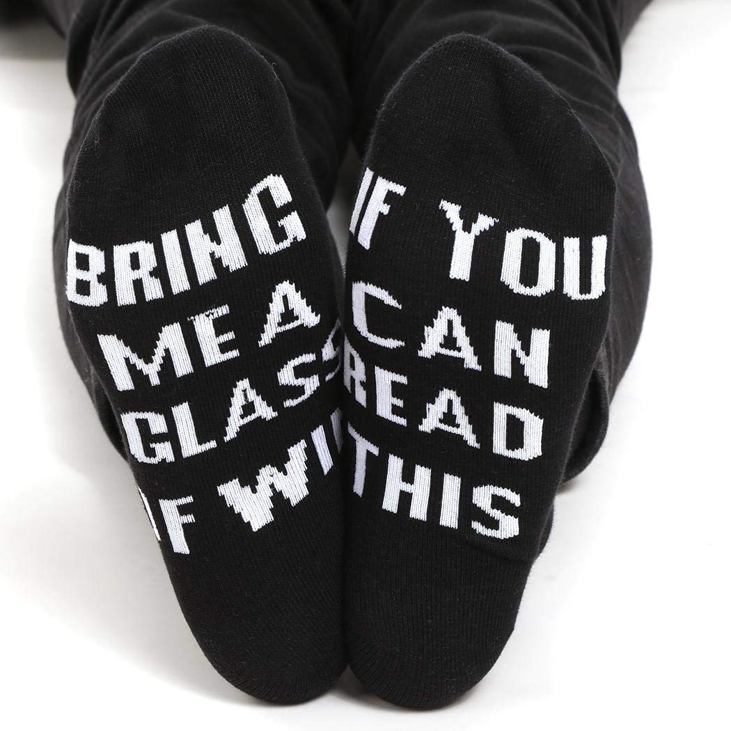 IF YOU CAN READ THIS Funny Saying Knitting Word Combed Cotton Crew Wine Coffee Beer Socks For Unisex Men Women (Black White)