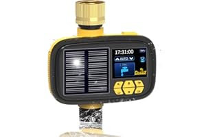 GDJUQZ Solar Sprinkler Timer, Hose Timers for Watering - Programmable Water Timer for Garden/Yard, Brass Connector, Manual/Rain Delay Modes Outdoor Irrigation