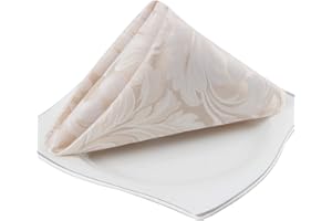 EHouseHome Damask Jacquard Cloth Napkins Waterproof Spillproof Polyester Fabric Napkins Beige, Set of 12, 17 x 17 Inch