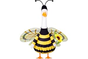 Vzuito Spring Bee Porch Goose Outfit, Lawn Goose Clothes for 23" Cement Plastic Goose Statue for Spring Outdoor Patio Yard Ga