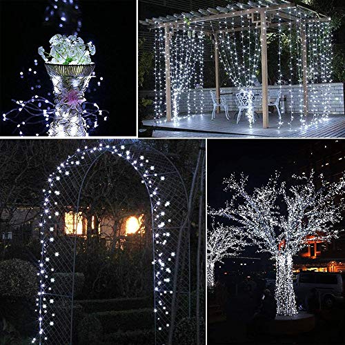 Upgraded Solar Outdoor String Lights- 100 LED 8 Modes Copper Wire Lights, 2-Pack Solar Garden Lights, Waterproof Fairy Lights for Tree, Patio, Home, Yard, Pathway, Party, Wedding (32FT, White)