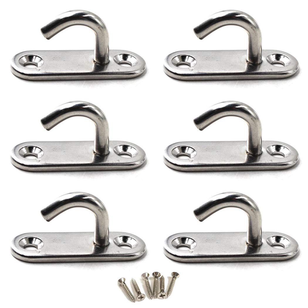 Flomore M6 Ceiling Hook Pad Eye Plate 305 Stainless Steel Wall Mount Hook Heavy Duty for Hanging (Pack of 6,Screws Included)