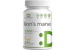 Lions Mane Mushroom Supplement, 7,500*mg Per Serving, 240* Capsules – Active Fruiting Body & Mycelium 10:1 Extract – Natural 