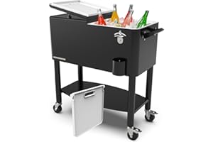 Permasteel 80 Quart Party Cooler, Rolling Ice Chest with Wheels and Handles for Indoor Outdoor Patio