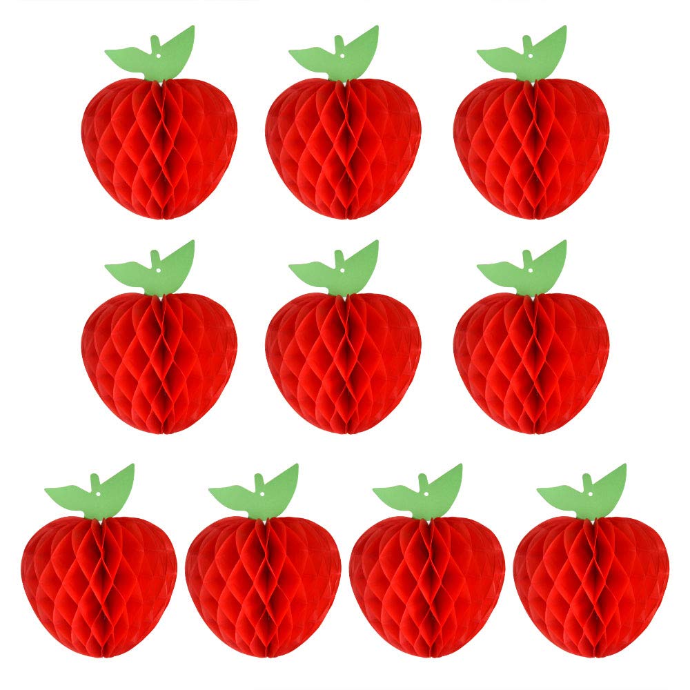 FEPITO 10 Pack 7 Inch Apple Tissue Honeycomb Hanging Red Paper Apple Decorations Fruit Decoration for Back to School, Baby Shower,Christmas Party Decoration
