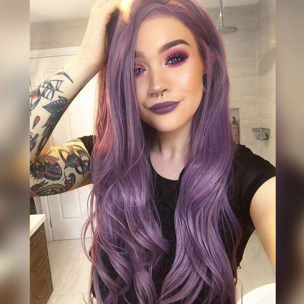 Amazon Com Imstyle Purple Lace Front Wigs Long Wave Synthetic