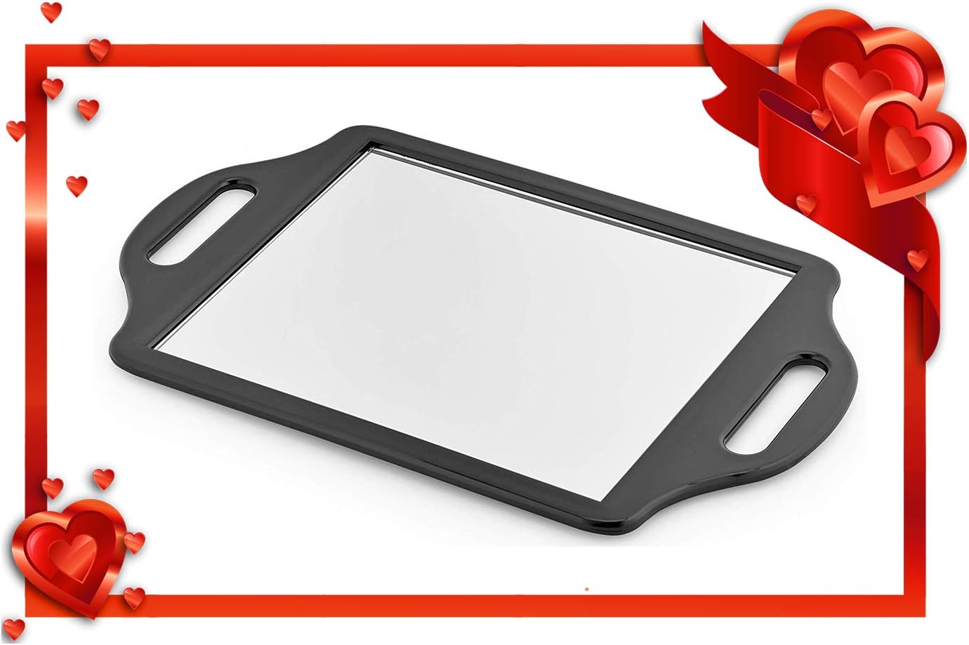 Mirrorvana X-Large Barber Hand Mirror with Double Comfy Grip Twin Handles - Black (14" x 8.5"): Furniture & Decor