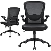 HOMIFYCO Office Chair Ergonomic, 350lbs Desk Chair Comfy with PU Leather Seat Cushion, Mesh Swivel Computer Chair with Flip-up Armrests Lumbar Support and Height Adjustable for Home Office