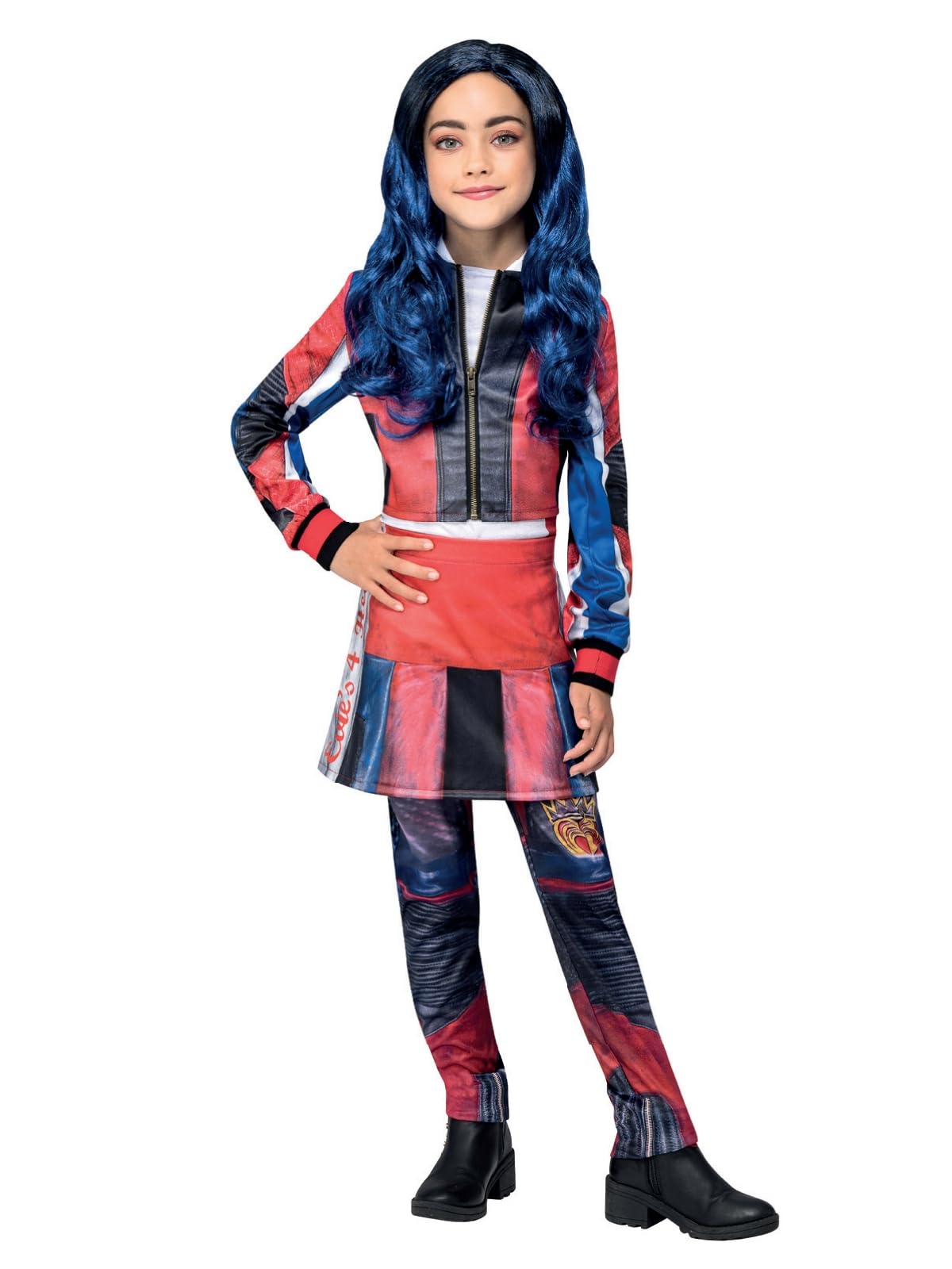 Smiffys Disney Descendants Evie Costume for Kids, All-in-One Mock Jacket and Skirt, Red and Blue, Officially Licensed with Printed Heart Details, Ideal for Matching Accessories and Fancy Dress