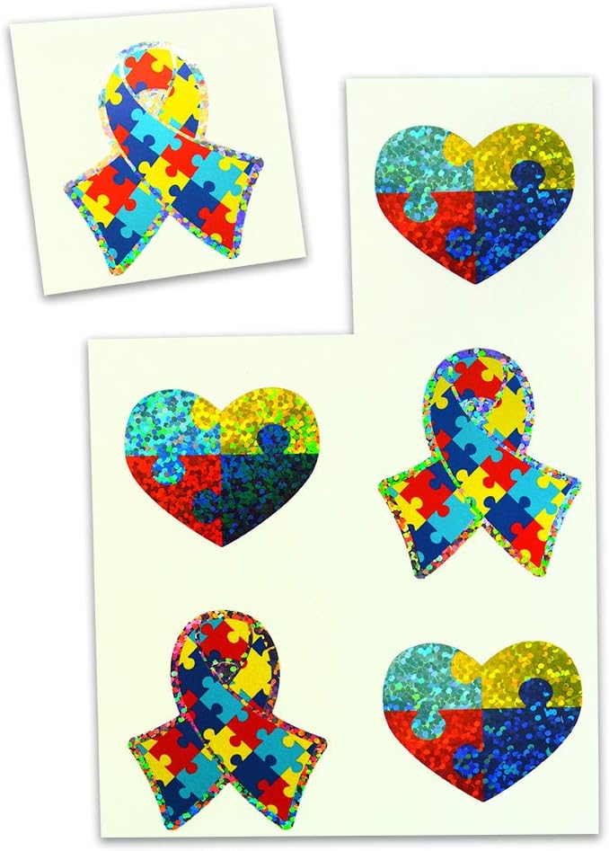 Autism Awareness Ribbon Sparkle Sticker Sheet Pack - 102 Stickers: Arts, Crafts & Sewing