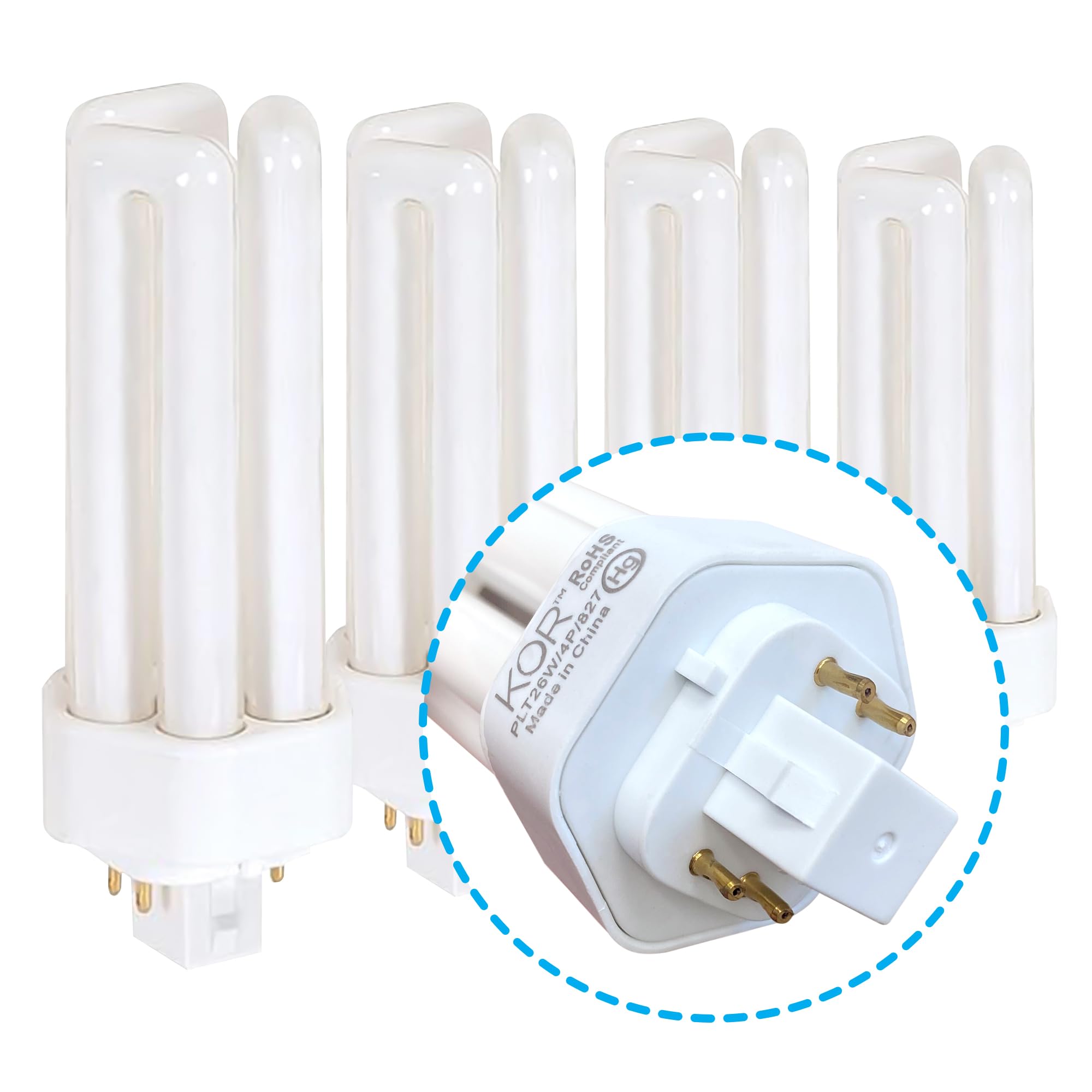 Photo 1 of KOR (Pack of 4) PL26W/3U/4P/5000K - 26 Watt Triple Tube - GX24Q-3 (4 Pin) Base - 5000K Bright White - Compact Fluorescent Light Bulb.
