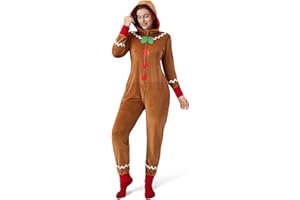 Geehora Women’s Christmas Onesie Pajamas, Hooded Jumpsuit with Pockets, Adult Holiday Loungewear, Cozy Zip-Up Sleepwear