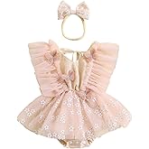 FYBITBO Newborn Baby Girl Romper Dress Floral Fly Sleeve Mesh Bodysuit Butterfly Tulle Headband Set Infant Clothes