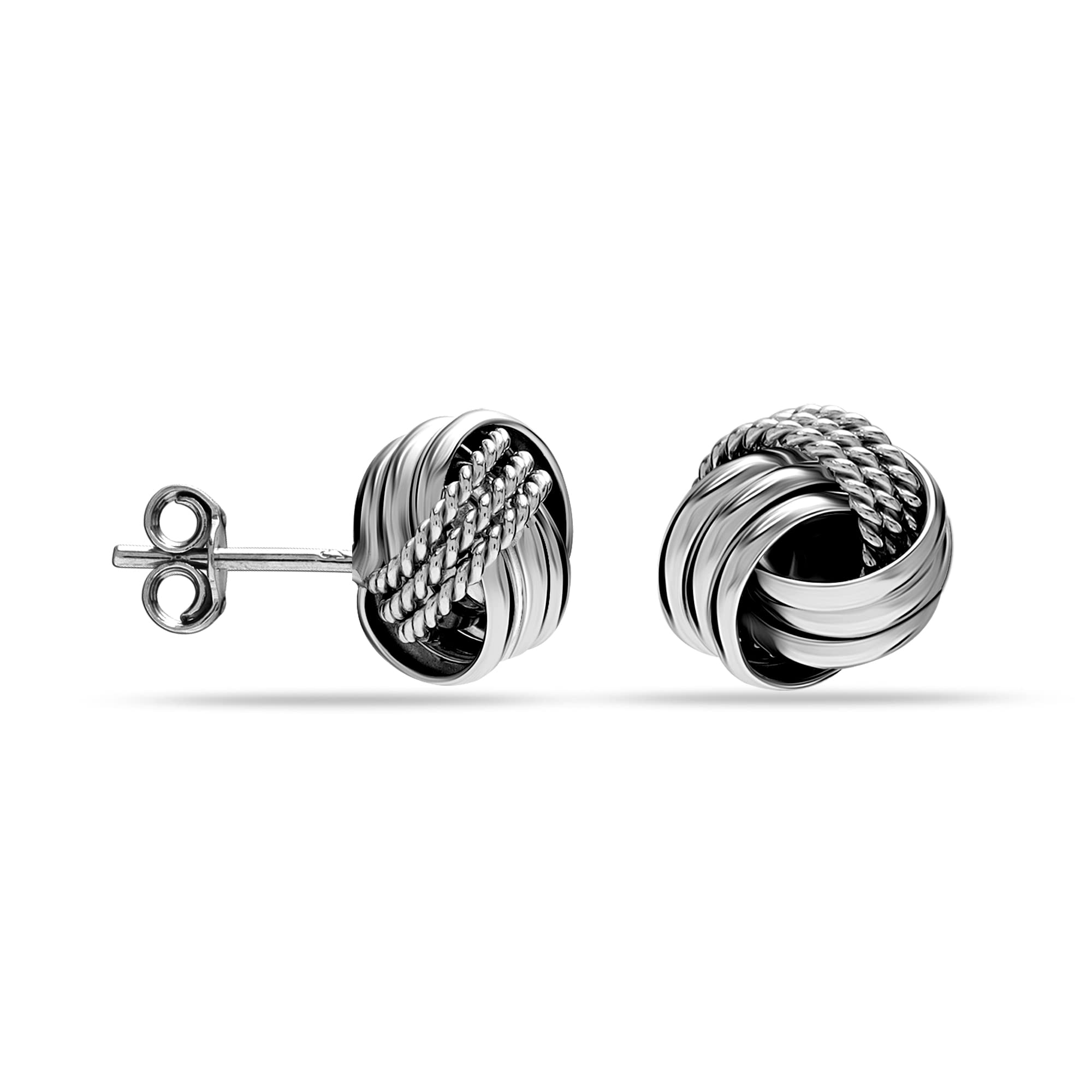 LeCalla 925 Sterling Silver Love-Knot Stud Earrings Jewelry Lightweight Rhodium Plated Italian Design Love Knot Stud Earring for Women - 10mm