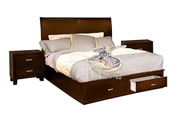Furniture Of America Varielle Modern 3 Piece Storage Platform Bedroom Set With 2 Nightstands Full Brown Cherry Finish