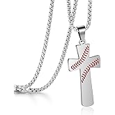 Rehoboth Baseball Cross Pendant Necklace for Men Women Adjustable 22+2" Stainless Steel Chain