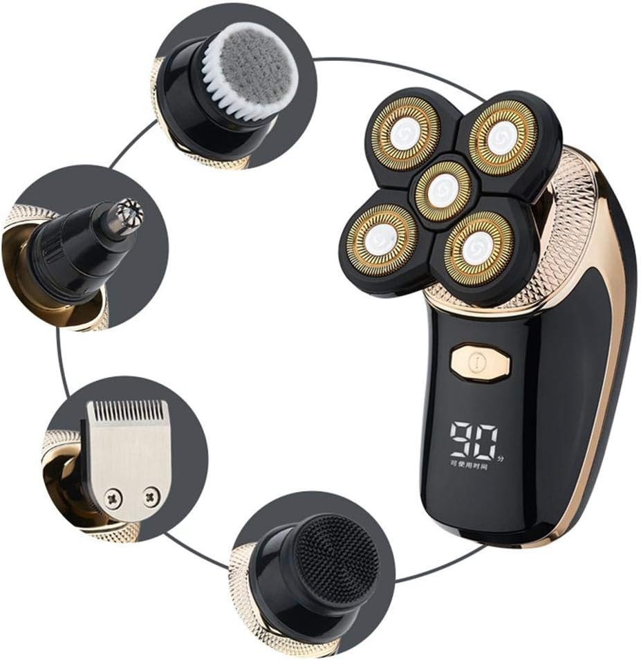 AUOKER 5-in-1 Electric Shaver Razor & Grooming Kit, 4D Electric Shaver for Bald Head, USB Rechargeable IPX6 Waterproof, Men Bald Head Shaver with Clippers Nose Hair Trimmer Facial Cleansing Brush